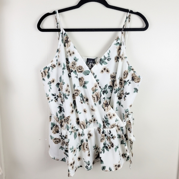 Zenobia Tops - ⚡Zenobia Plus Floral Print Cream Faux Wrap Cami Blouse Top